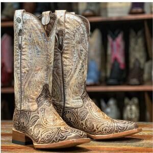 Tanner Mark Mocha Chino Tooled Horseshoe Men's Boots Size 10